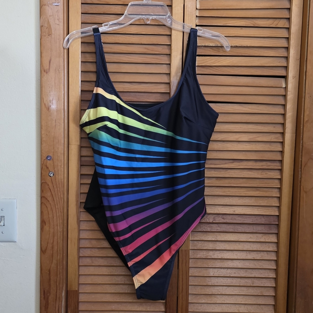 NWOT Shein Women's Rainbow Striped One Piece Swimsuit Size 1XL